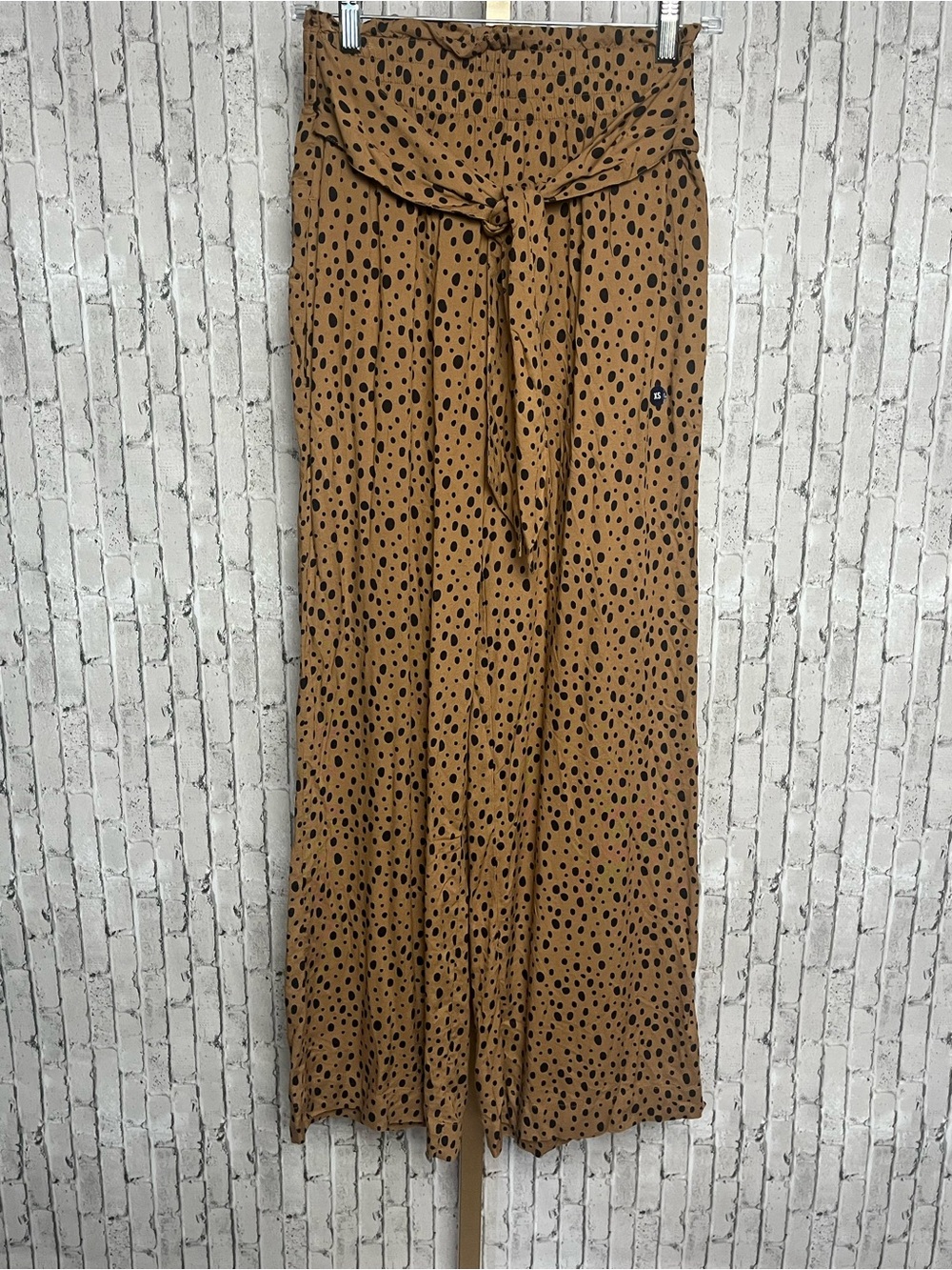 NWT Abercrombie Pull On Wide Leg Pant Rust Brown Black Animal Print Faux Tie XS